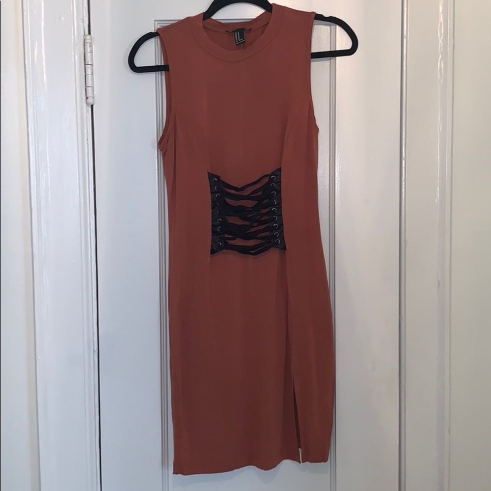 Rust Mini Dress w/ Lace up Detail